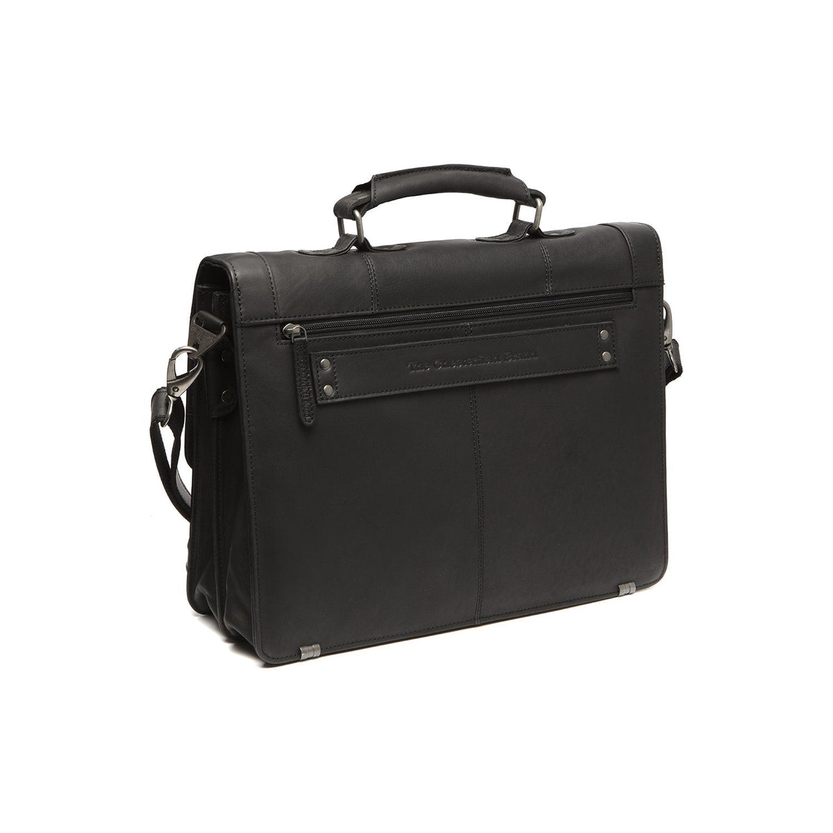 Solid Antique Brass Hardware &amp; Heavy-Duty Dual Zipper Detail on Stuttgart Full-Grain Leather Briefcase نسائي