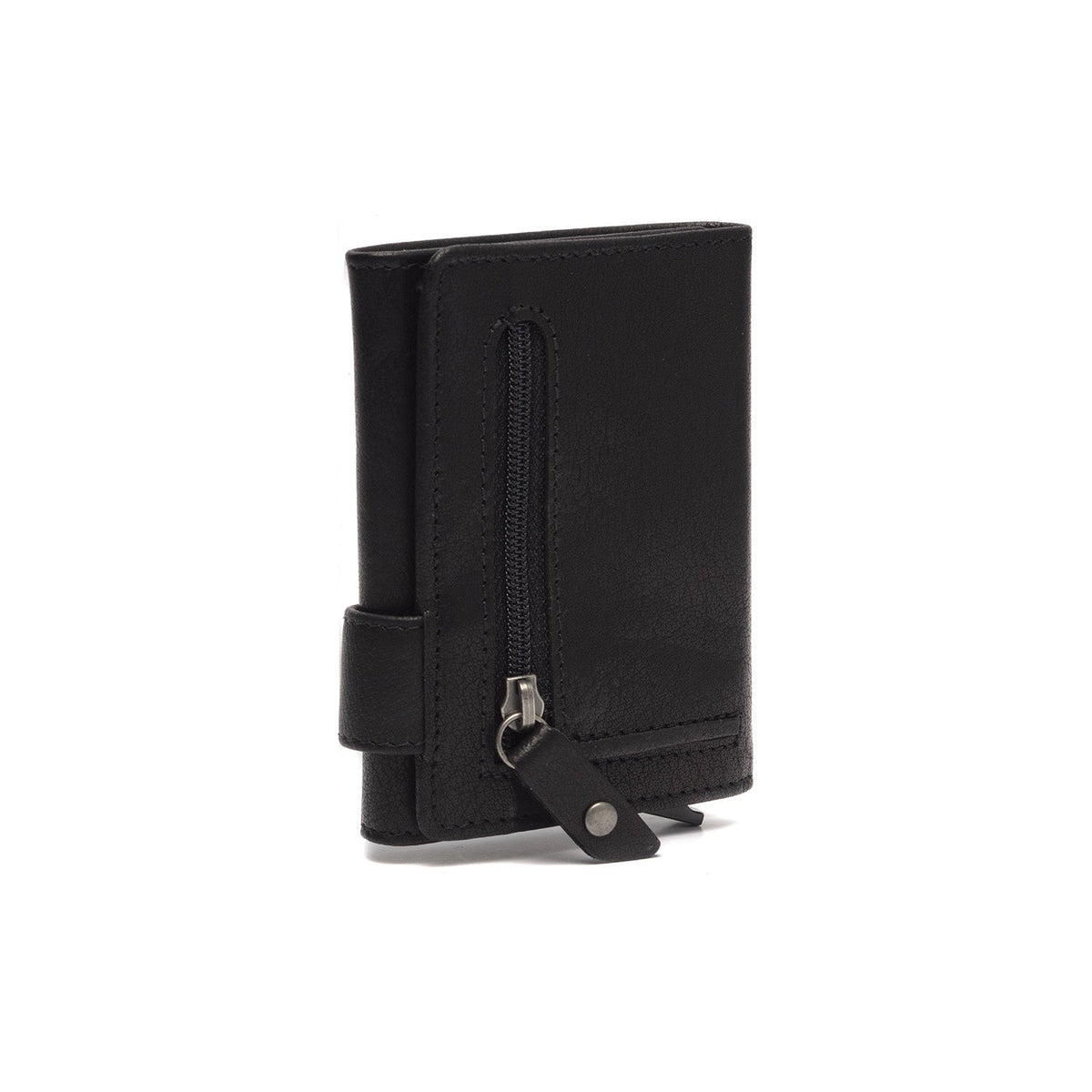 Solid Antique Brass Hardware &amp; Heavy-Duty Dual Zipper Detail on Portland Full-Grain Leather Card Holder نسائي