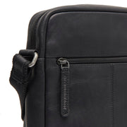 Solid Antique Brass Hardware &amp; Heavy-Duty Dual Zipper Detail on Anzora Full-Grain Leather Crossbody Bag رجالي