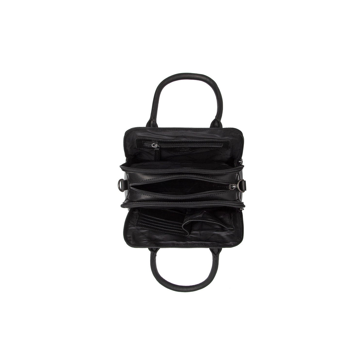 Close-Up Detail of Classic Collar &amp; Heavy-Duty Zipper Hardware on Ezra Full-Grain Leather Handbag نسائي