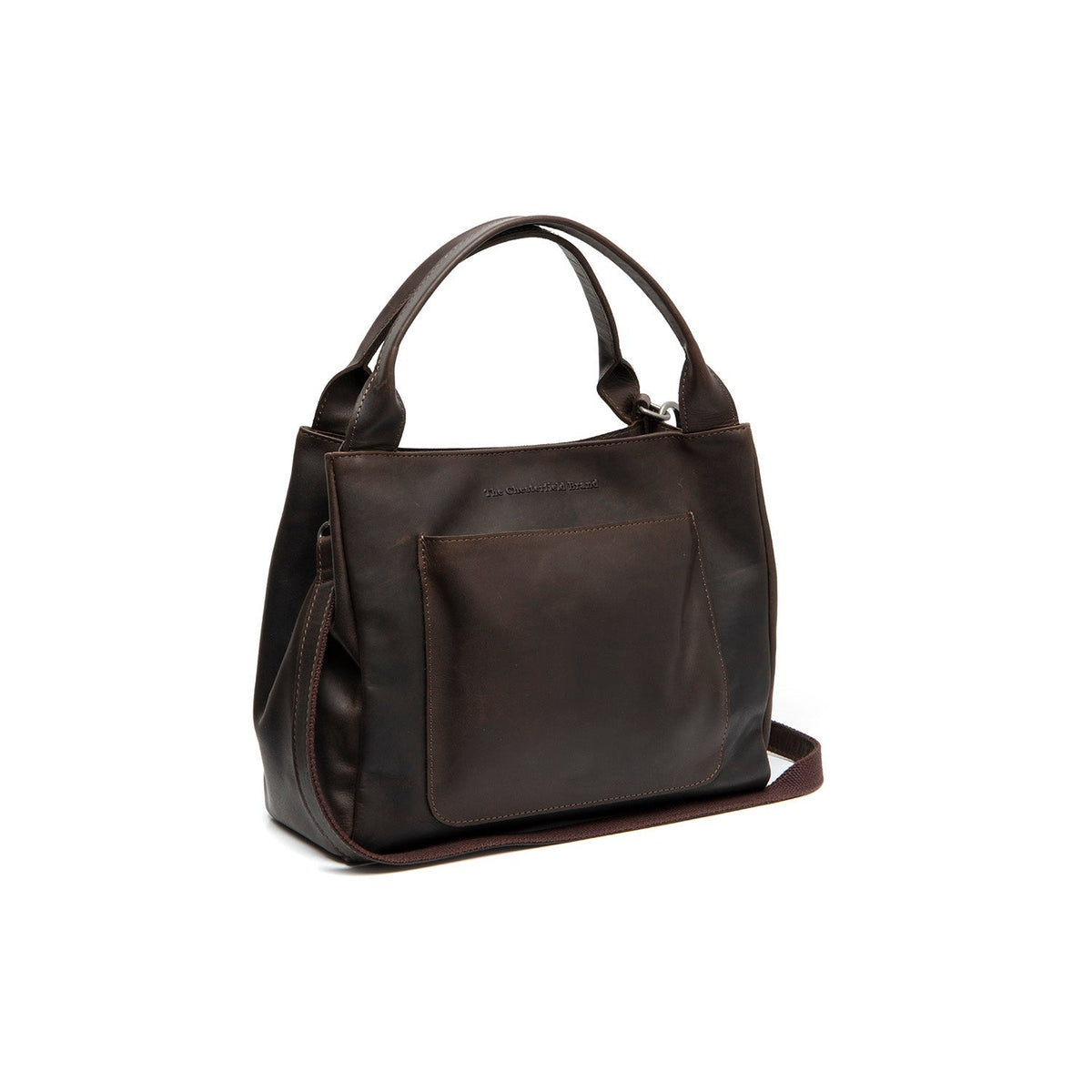 Styled Fit Perspective of Tenara Full-Grain Leather Handbag نسائي on Model - Natural Daylight Drape