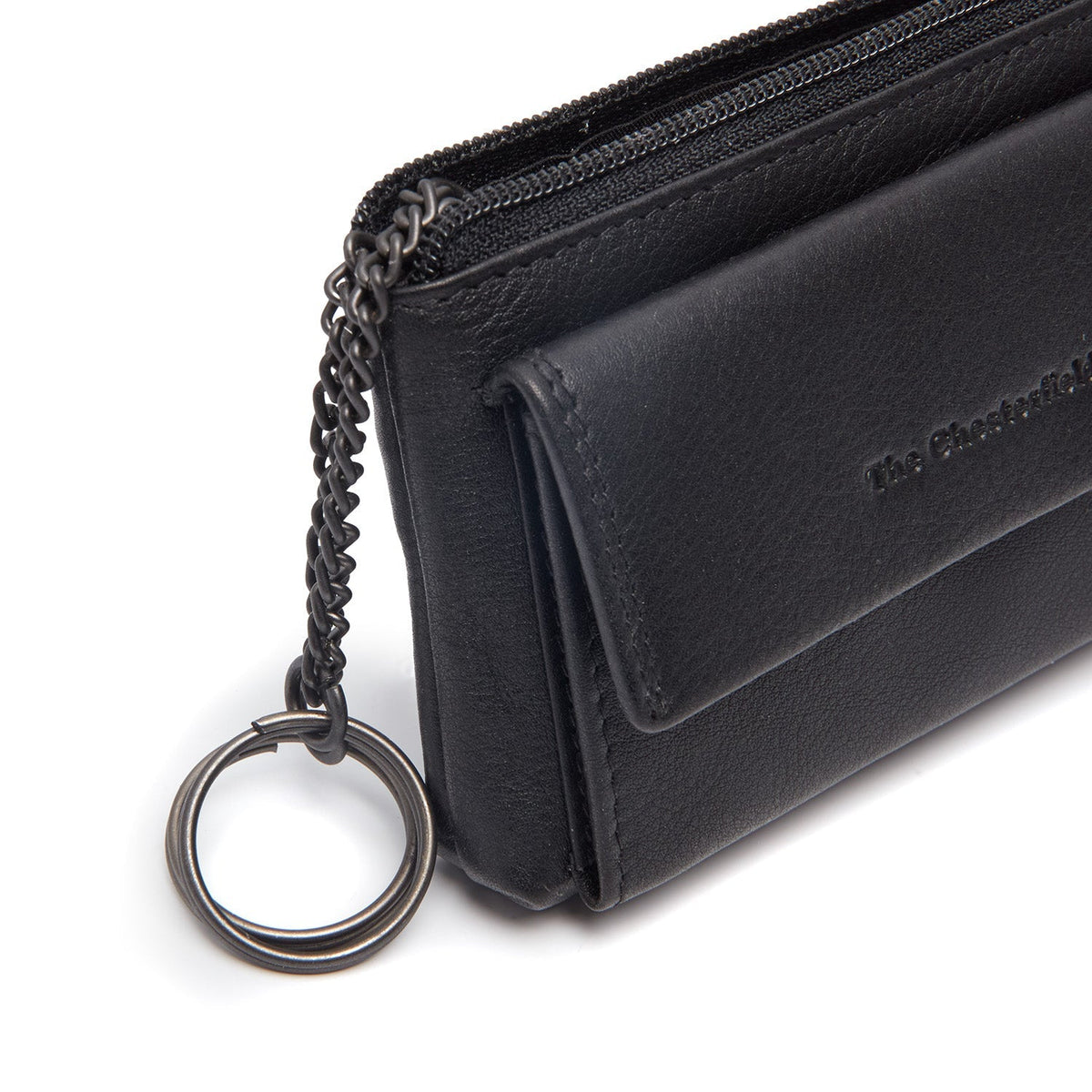 Close-Up Detail of Classic Collar &amp; Heavy-Duty Zipper Hardware on Torano Full-Grain Leather Key Case نسائي
