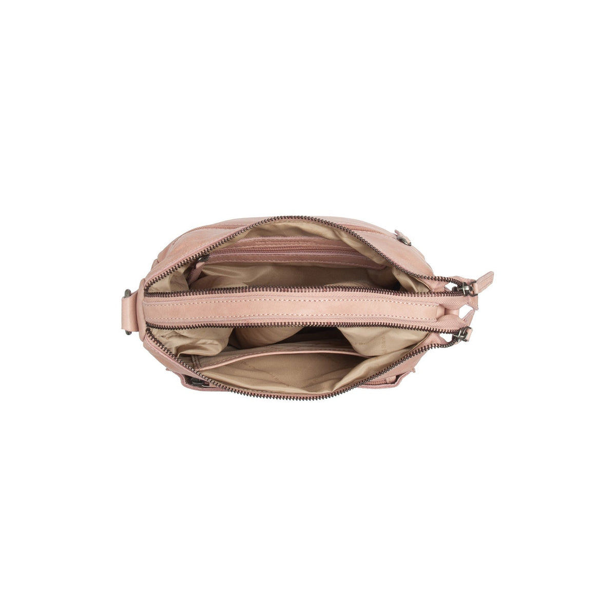 Solid Antique Brass Hardware &amp; Heavy-Duty Dual Zipper Detail on Caroline Full-Grain Leather Shoulder Bag نسائي
