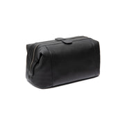 Tailored Rib Cuffs &amp; Hem Craftsmanship Construction Detail on Biassa Full-Grain Leather Toiletry Bag نسائي