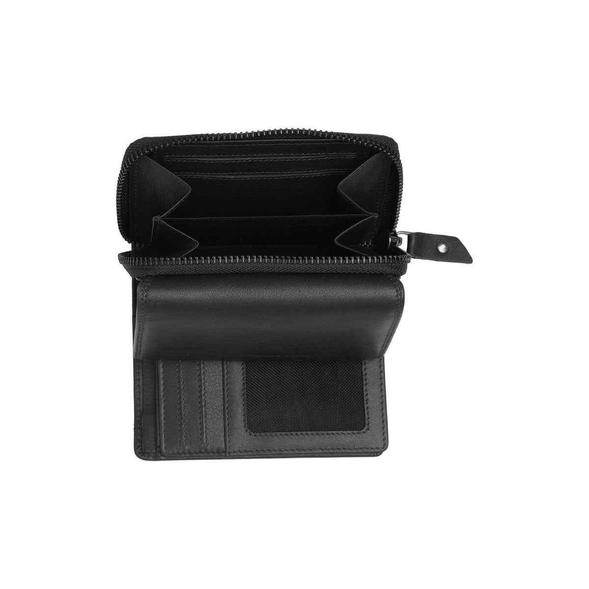 Solid Antique Brass Hardware &amp; Heavy-Duty Dual Zipper Detail on Aldra Full-Grain Leather Wallet نسائي