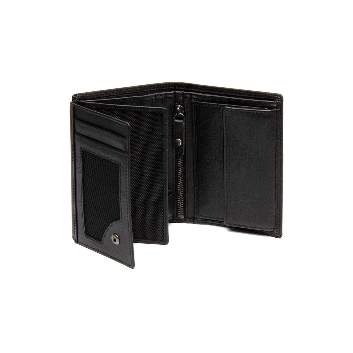 Solid Antique Brass Hardware &amp; Heavy-Duty Dual Zipper Detail on Leroy Full-Grain Leather Wallet رجالي