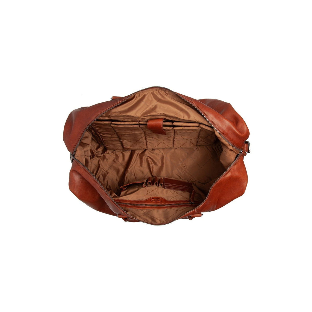 Solid Antique Brass Hardware &amp; Heavy-Duty Dual Zipper Detail on Cavoli Full-Grain Leather Weekender Bag نسائي