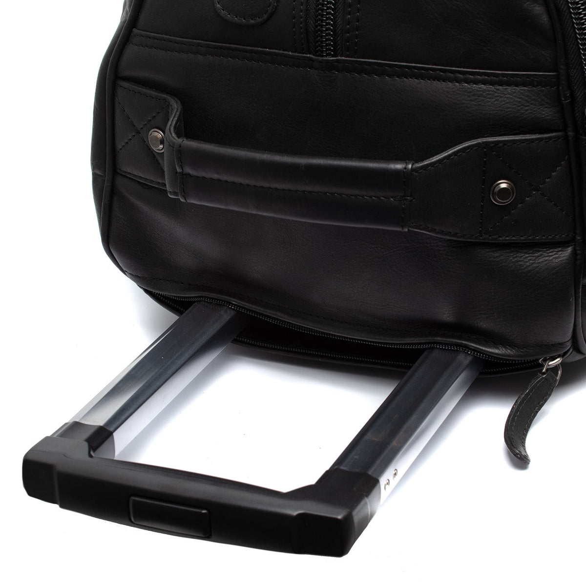Solid Antique Brass Hardware &amp; Heavy-Duty Dual Zipper Detail on Leather Weekender Trolley Jayven نسائي
