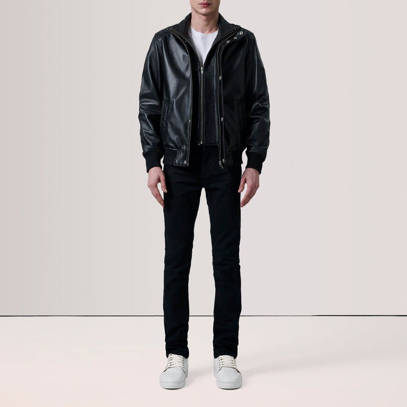 Lester بني Suede جاكيت بومبر جلد رجالي