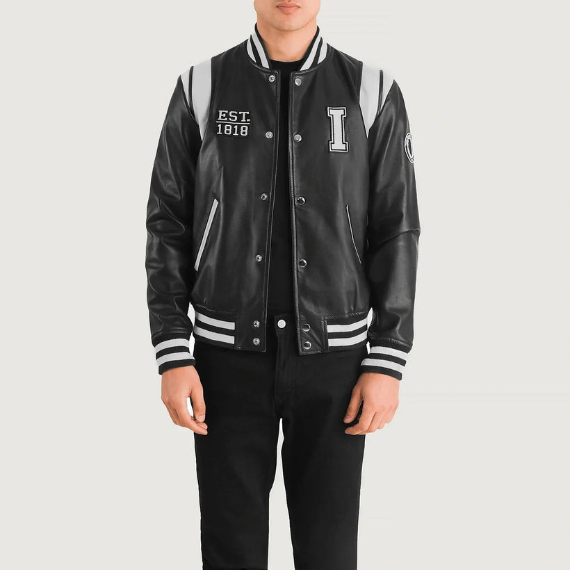 Liberte Illinois أسود Leather Varsity جاكيت جلد رجالي
