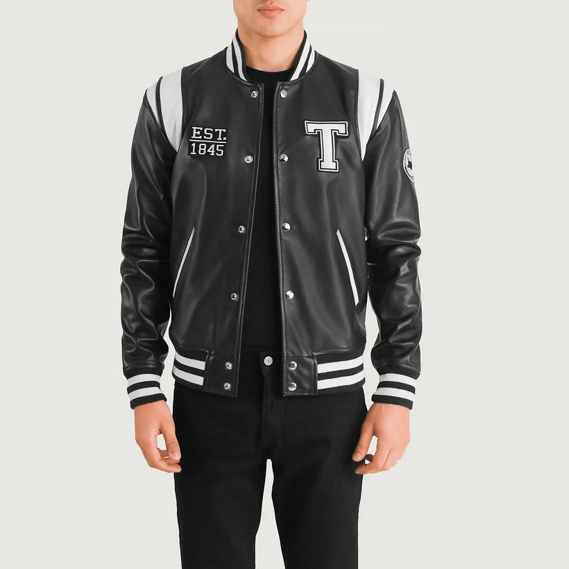 Liberte Texas أسود Leather Varsity جاكيت جلد رجالي