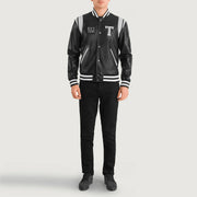 Liberte Texas أسود Leather Varsity جاكيت جلد رجالي - Lateral Side Profile View Showing Sleeve Cut &amp; Athletic Taper Fit