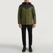 
Luka أسود & أخضر Hooded Puffer جاكيت جلد رجالي - عرض جانبي يوضح قَصّة الأكمام المريحة