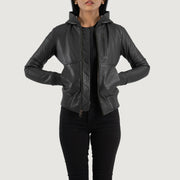 Luna Hooded جاكيت بومبر جلد نسائي – alternate product view 1