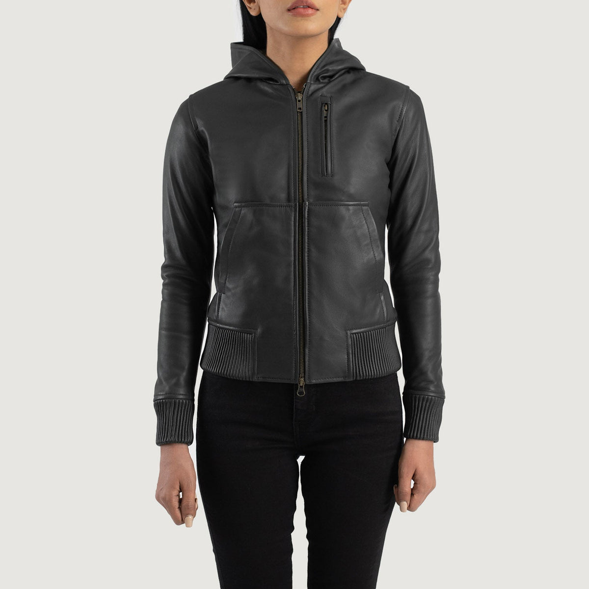 Luna Hooded جاكيت بومبر جلد نسائي – alternate product view 4
