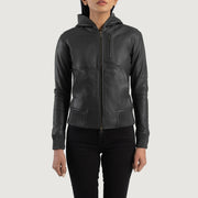 Luna Hooded جاكيت بومبر جلد نسائي – alternate product view 4