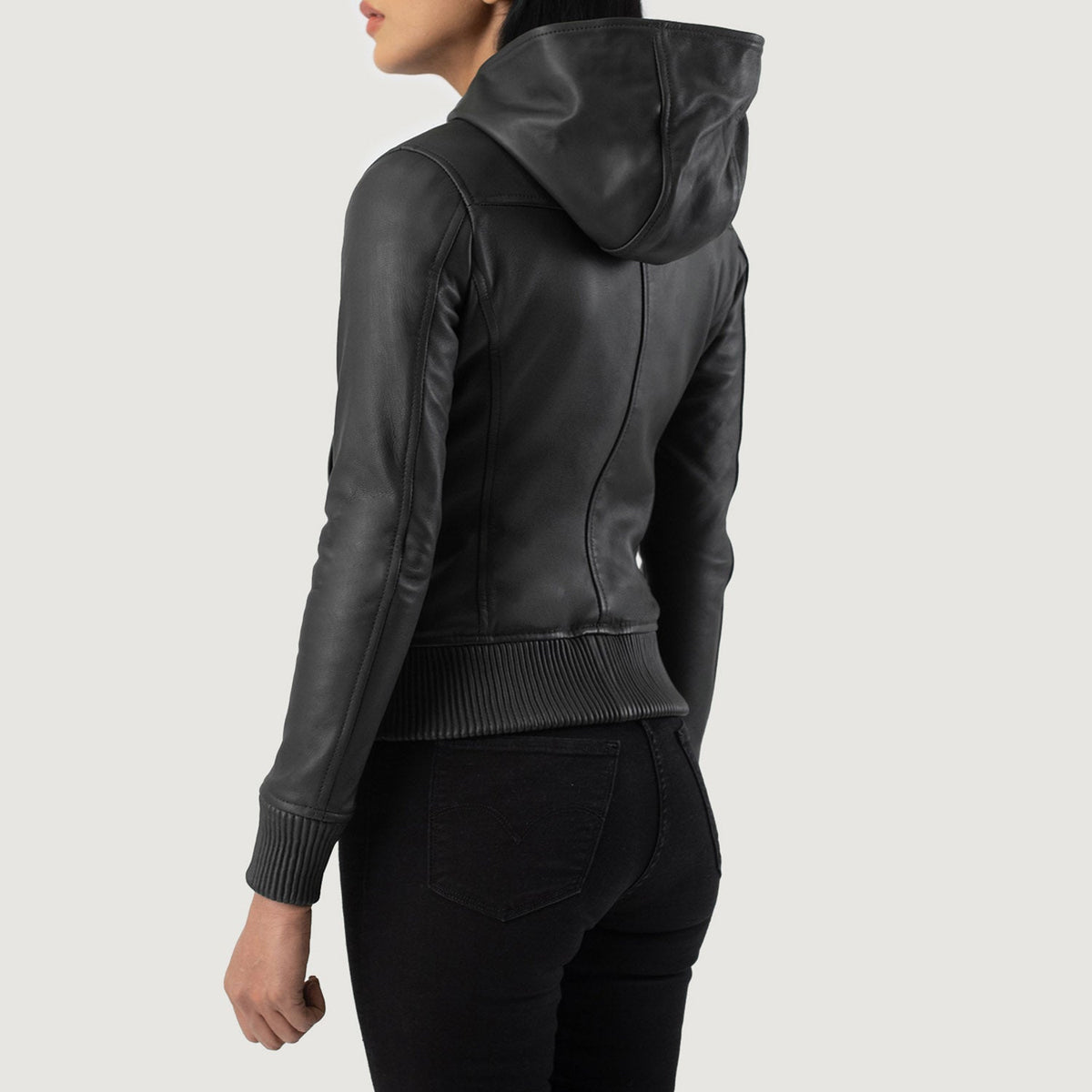 Luna Hooded جاكيت بومبر جلد نسائي – alternate product view 5