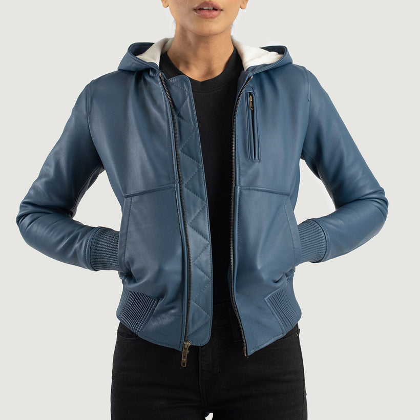 Luna Hooded جاكيت بومبر جلد نسائي