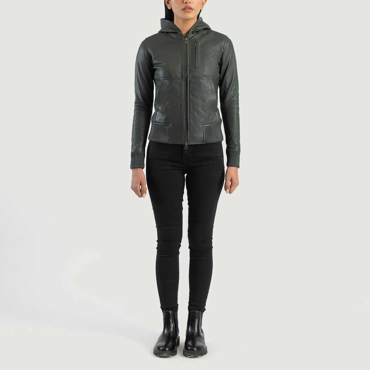 Luna Hooded جاكيت بومبر جلد نسائي – alternate product view 3