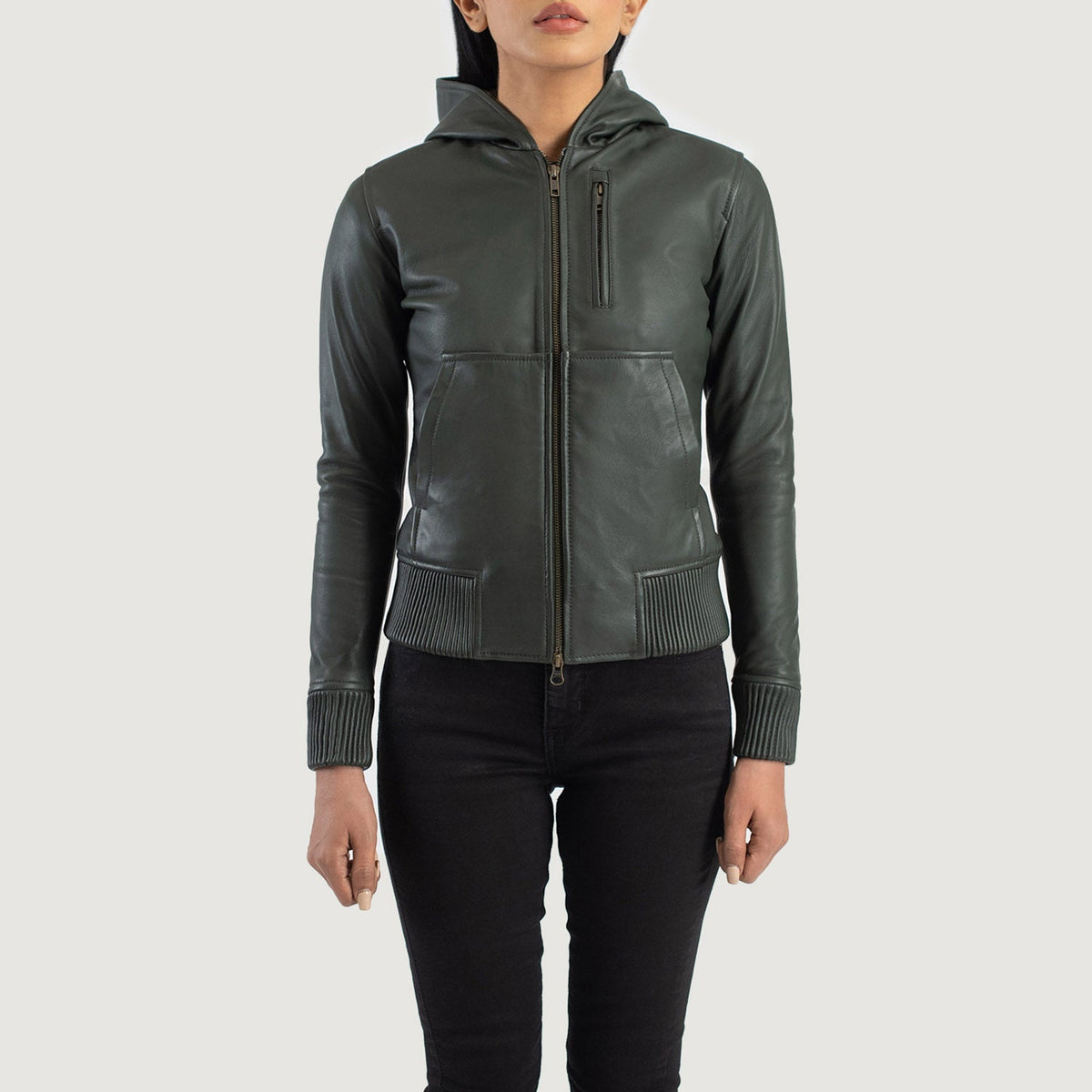 Luna Hooded جاكيت بومبر جلد نسائي – alternate product view 4
