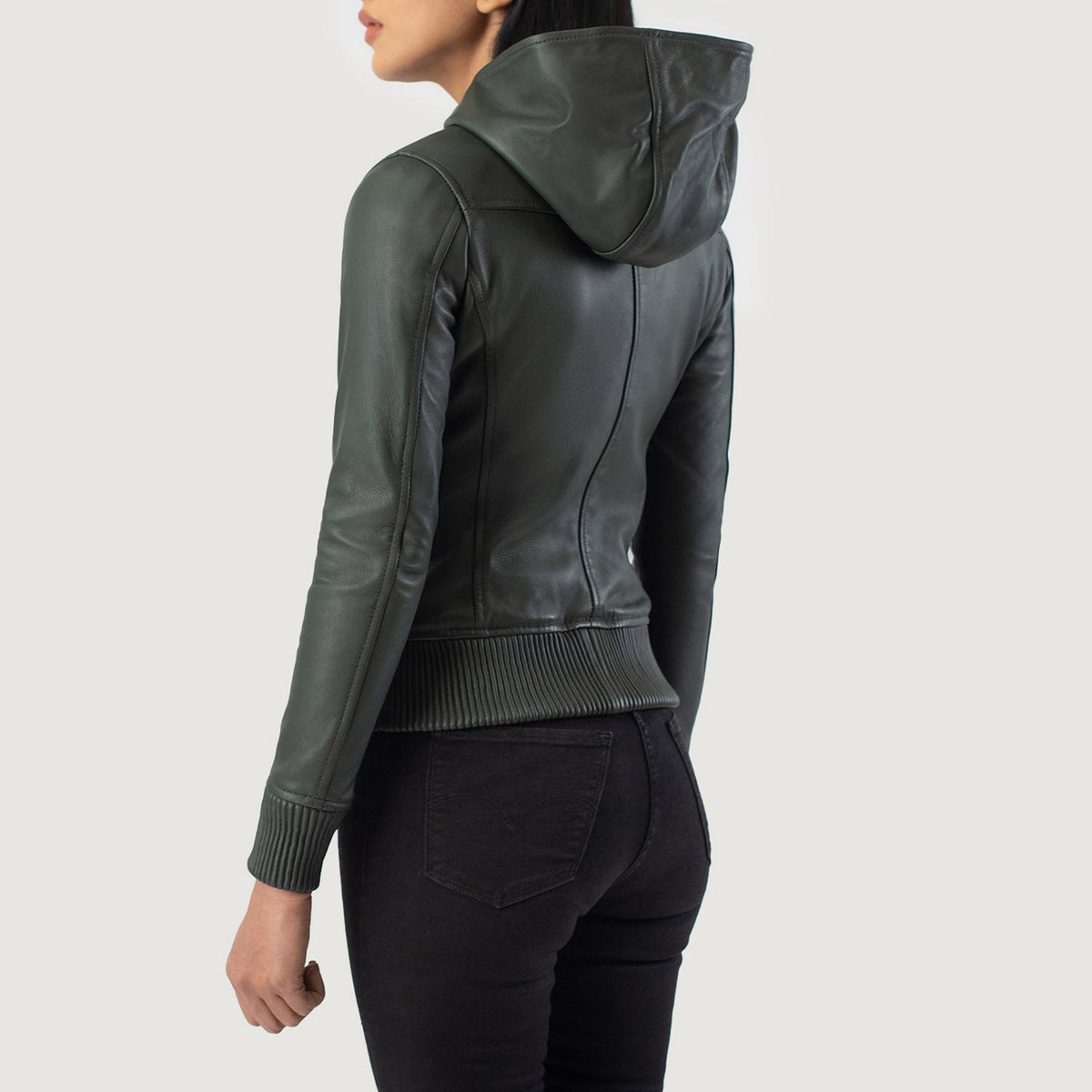 Luna Hooded جاكيت بومبر جلد نسائي – alternate product view 5