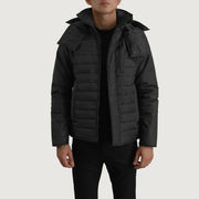 
Malcolm أسود Hooded Puffer جاكيت جلد رجالي جلد بقر طبيعي أسود فاخر - عرض أمامي وقَصّة مفصلة أنيقة | شراء أونلاين عبر المتجر الرسمي
