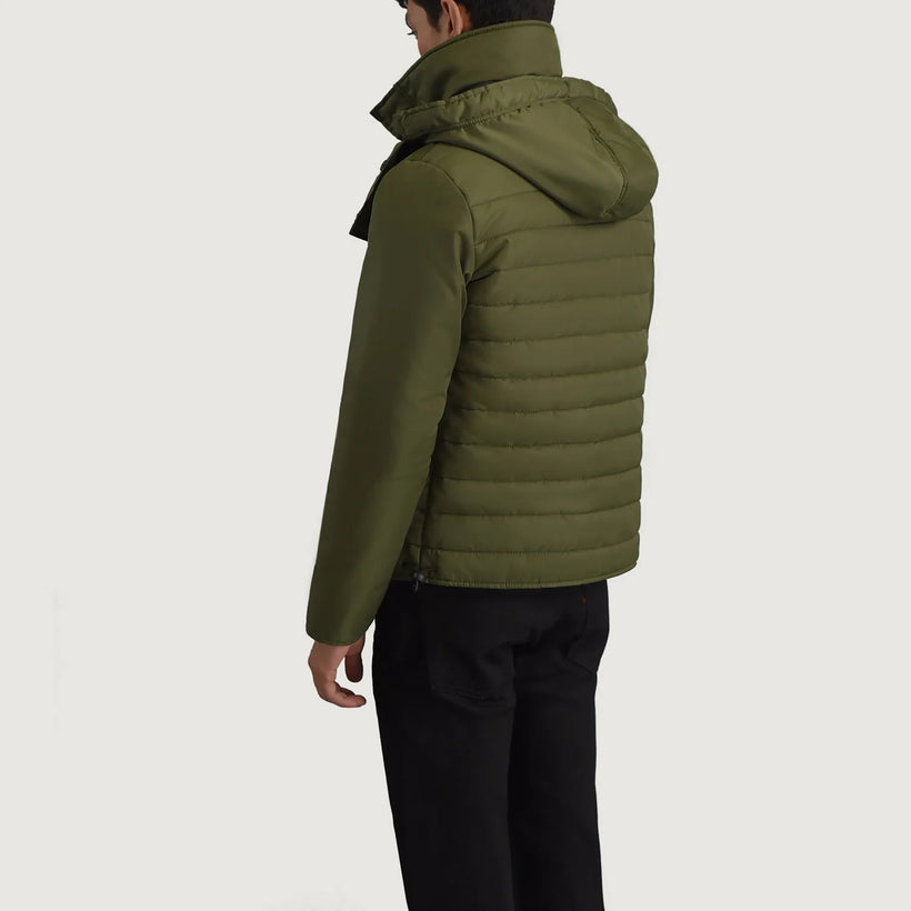 Malcolm أخضر Hooded Puffer جاكيت جلد رجالي