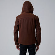 Close-Up Detail of Hooded &amp; Zipper with placket Hardware on Marlo بني Canvas Hooded Work جاكيت جلد رجالي For Men