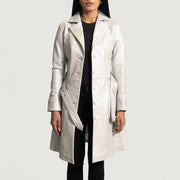 
Silver Sheepskin Leather Trench Coat - عرض خلفي يوضح تفصيل الأكتاف المتقن والحاشية النظيفة