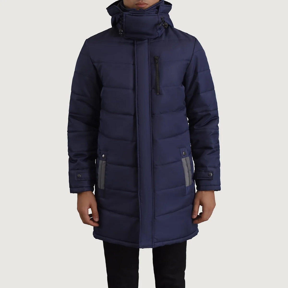
تفاصيل مقربة of Classic Collar & Zipper With Snap Button Placket Hardware on Moore أزرق Hooded Parka رجالي
