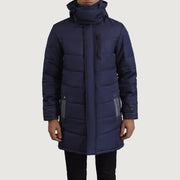 
تفاصيل مقربة of Classic Collar & Zipper With Snap Button Placket Hardware on Moore أزرق Hooded Parka رجالي