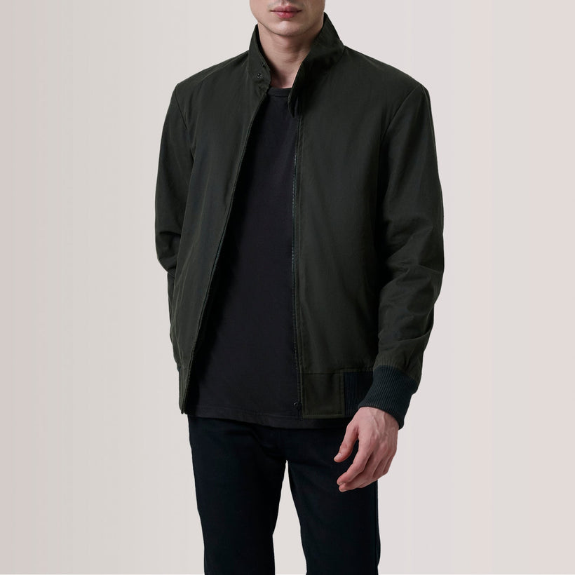 Morrison Olive Canvas جاكيت بومبر جلد رجالي