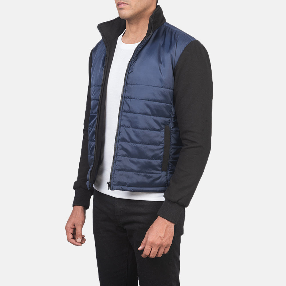 
Blue & Black Nylon (Torso) &Amp; Knitted Fabric (Sleeves) Winter Jacket - عرض خلفي يوضح تفصيل الأكتاف المتقن والحاشية النظيفة
