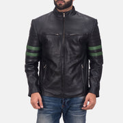 Night Trooper جاكيت جلد رجالي in Black Cowhide Leather - Front Profile View &amp; Tailored Silhouette | Buy Online