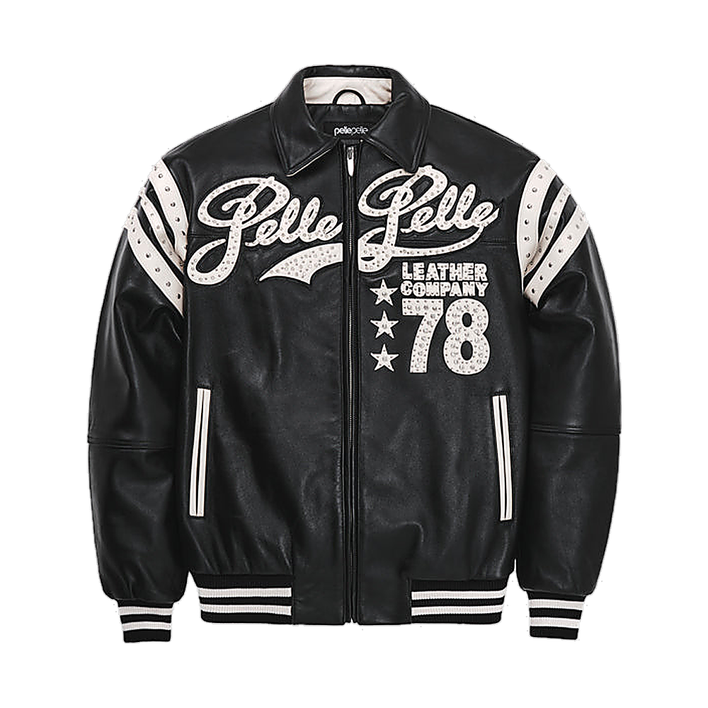 Encrusted Varsity Leather Jacket
