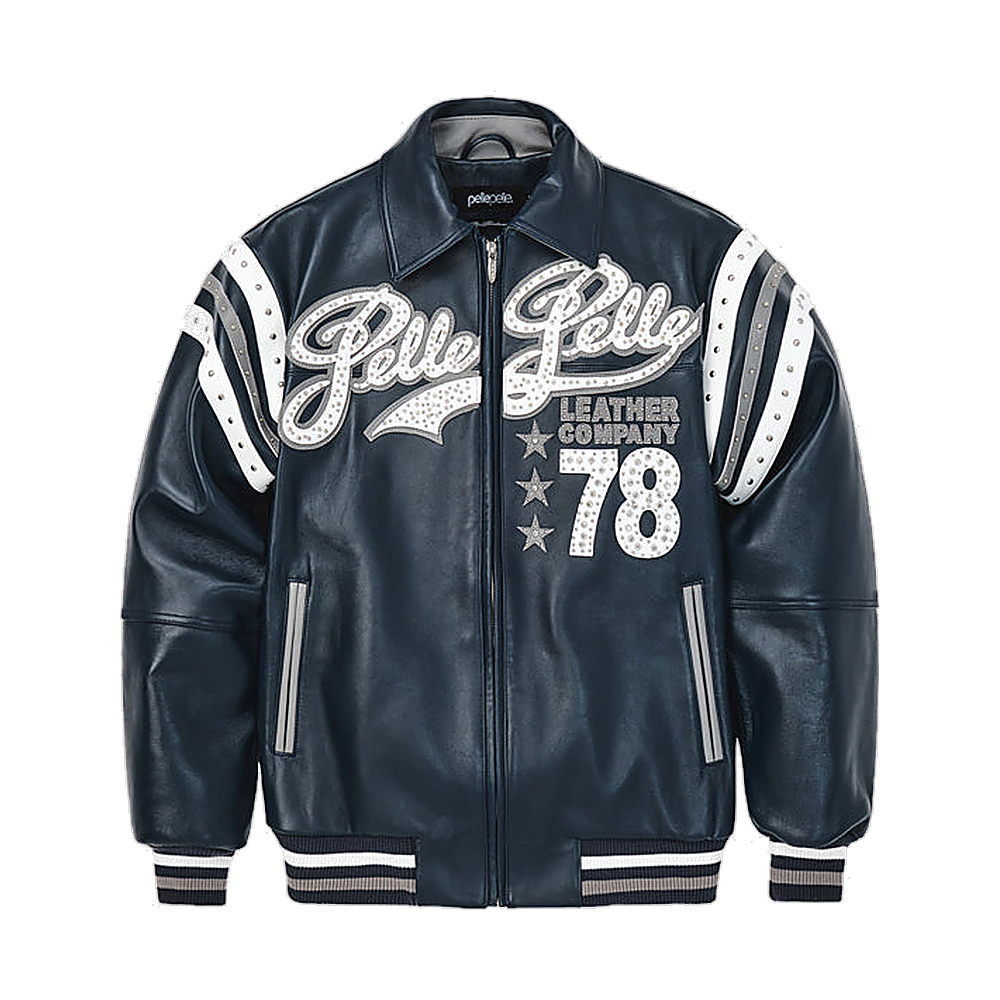 
Encrusted Varsity جاكيت جلد (Navy) نسائي