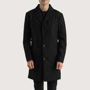 
تفاصيل مقربة of Notch & Button Hardware on Petrillo أسود Wool Single Breasted معطف جلد فاخر رجالي