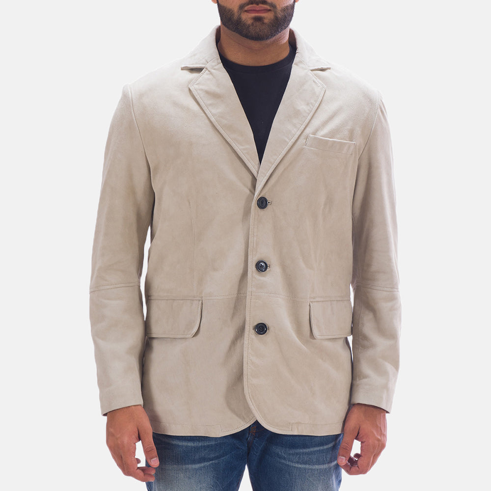 
Professor By Day Suede بليزر جلد رسمي رجالي in Off White (Greyish) Goatskin Suede - عرض أمامي وقَصّة مفصلة أنيقة | شراء أونلاين عبر المتجر الرسمي