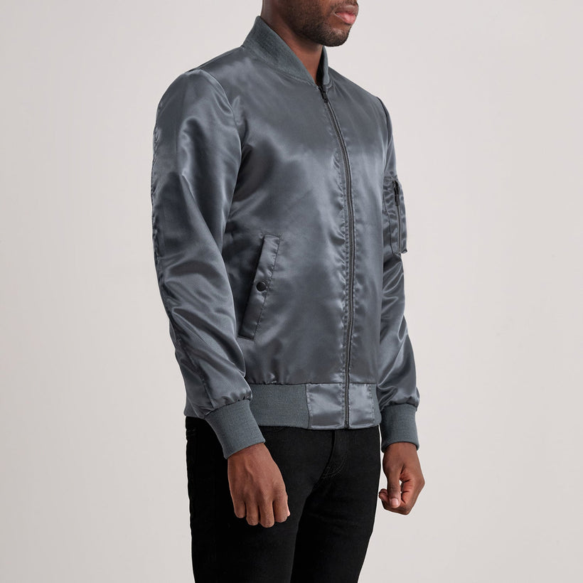 Quinton MA-1 Grey جاكيت بومبر جلد رجالي