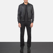 Men's Ramon أسود جاكيت بومبر جلد رجالي - Lateral Side Profile View Showing Sleeve Cut &amp; Athletic Taper Fit