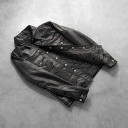 
Button & Hem Craftsmanship Construction Detail on Ranchson أسود Leather Shirt رجالي