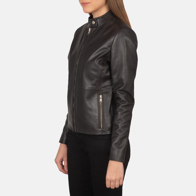Rave بني جاكيت بايكر جلد نسائي