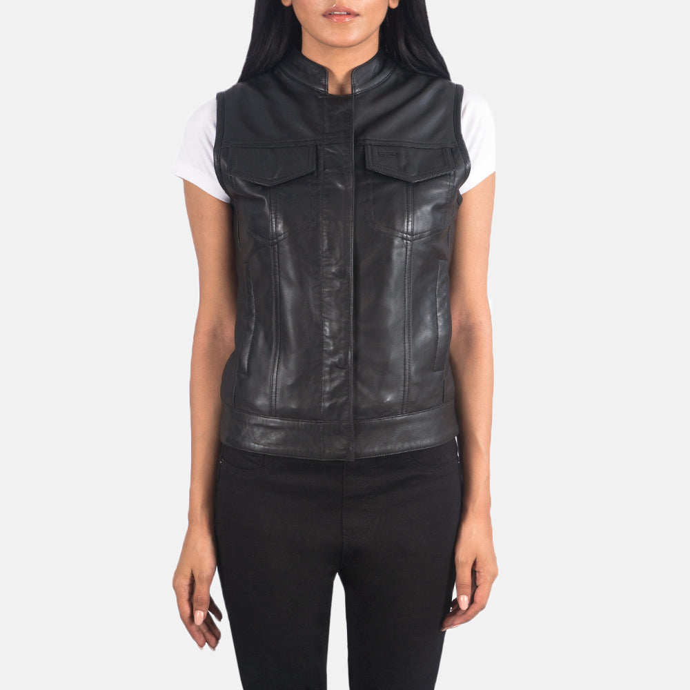 
Rayne Moto أسود صديري جلد نسائي in Black Sheepskin Leather - عرض أمامي وقَصّة مفصلة أنيقة | شراء أونلاين عبر المتجر الرسمي