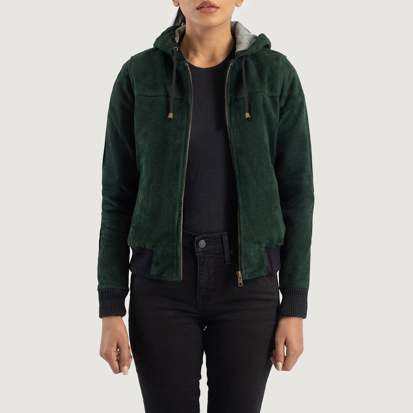 Rebella Hooded جاكيت بومبر جلد نسائي