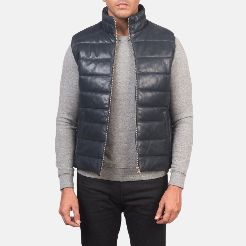 
Reeves أزرق Leather فيست صدرية مبطن رجالي in Blue Sheepskin Leather - عرض أمامي وقَصّة مفصلة أنيقة | شراء أونلاين عبر المتجر الرسمي