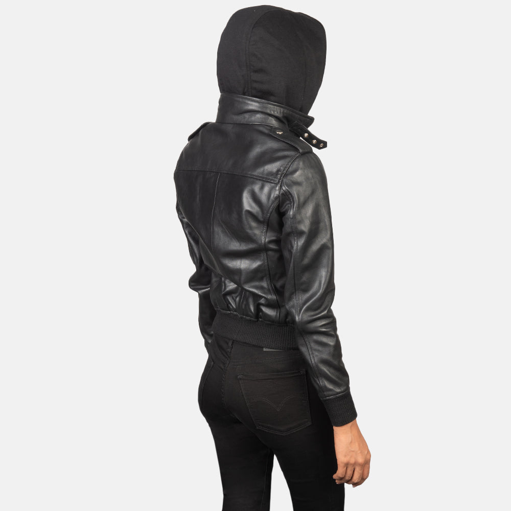 Roslyn Hooded جاكيت بومبر جلد نسائي – alternate product view 5
