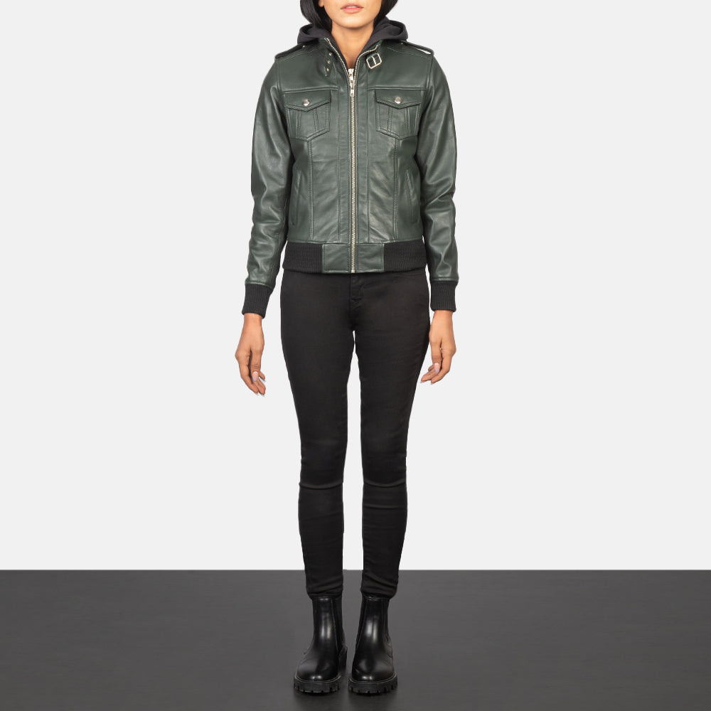 Roslyn Hooded جاكيت بومبر جلد نسائي – alternate product view 3