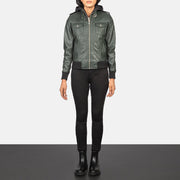 Roslyn Hooded جاكيت بومبر جلد نسائي – alternate product view 3