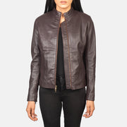 
Rumella Maroon Leather Biker Jacket in Maroon Sheepskin Leather - عرض أمامي وقَصّة مفصلة أنيقة | شراء أونلاين عبر المتجر الرسمي