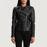 
Sally Mae مرصع بمسامير معدنية أسود جاكيت بايكر جلد طبيعي نسائي in Black Sheepskin Leather - عرض أمامي وقَصّة مفصلة أنيقة | شراء أونلاين عبر المتجر الرسمي